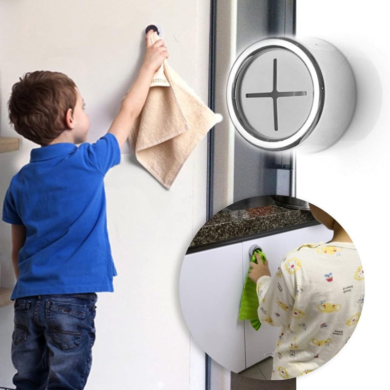 Junwapy 6Packs Kitchen Towel Hooks, Round Self Adhesive Wall Mount Dish Towel Hook Hangers, (Push to Hanging) Drilling Hand Towel Hook Holders with Premium Finish for Kitchen, Bathroom, Cabinet - Image 2